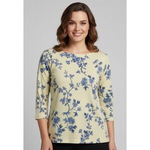 Talbots Size‎ Small Pullover Shirt 3/4 Sleeve Navy, Yellow, White Accents